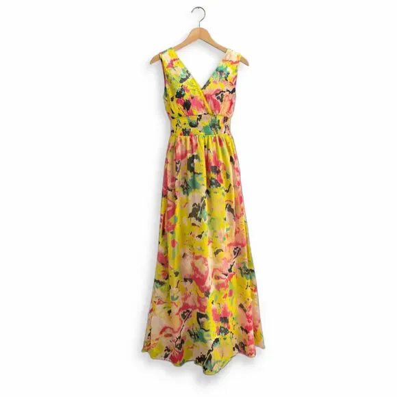 Anthropologie Chaundry KC Abstract Floral Maxi Dress NWT | Smocked Waist - Picture 2 of 7